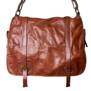 Francesco Biasia Brown Leather Messenger Bag Soft Laptop Work Travel Crossbody